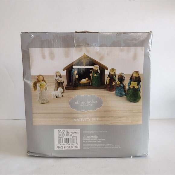 NIB St Nicholas Square 10 Piece Nativity Set Peace & Love Decor Kohls - Picture 3 of 7